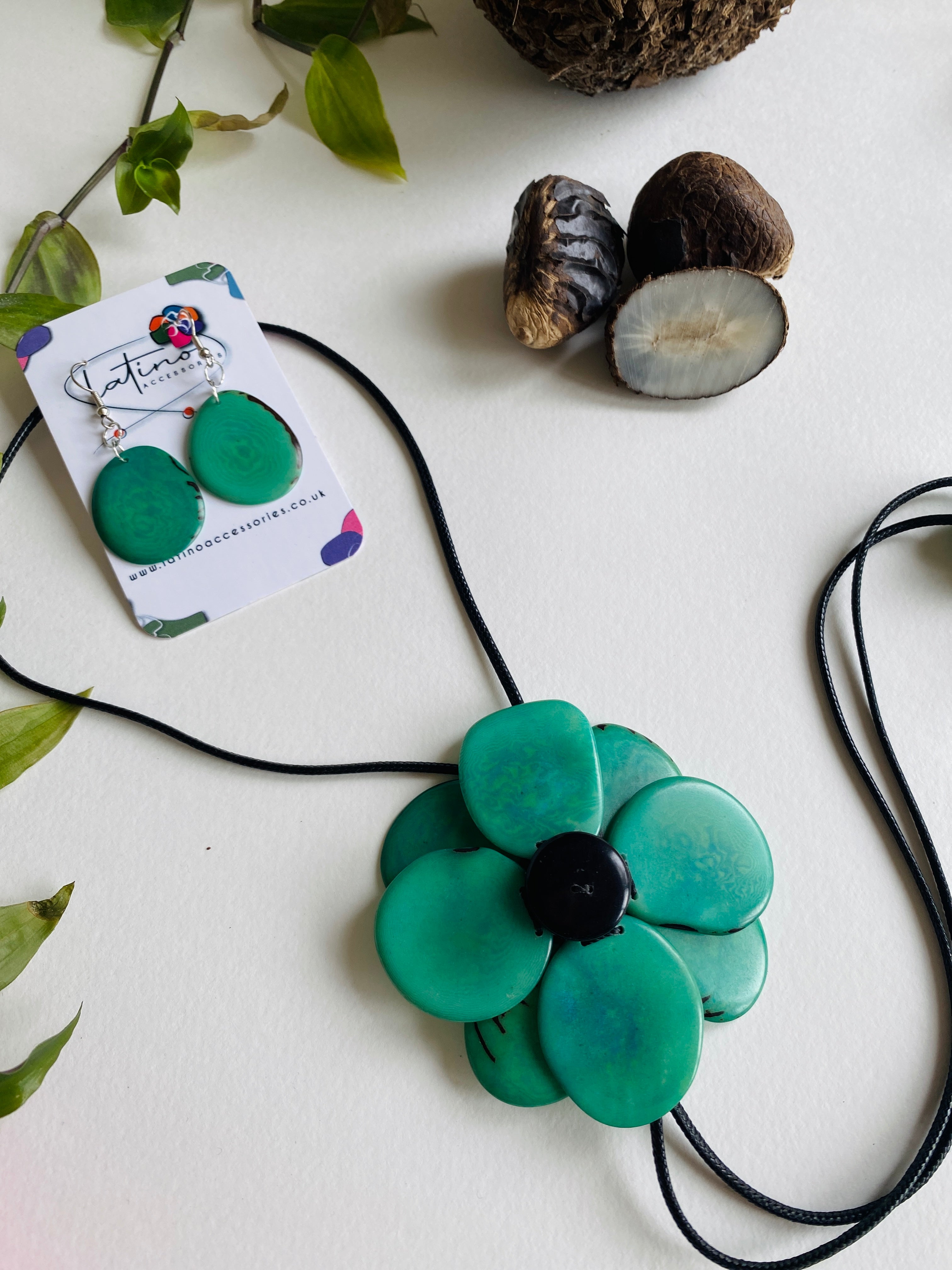 Margarita Tagua Necklace Set - Sea green